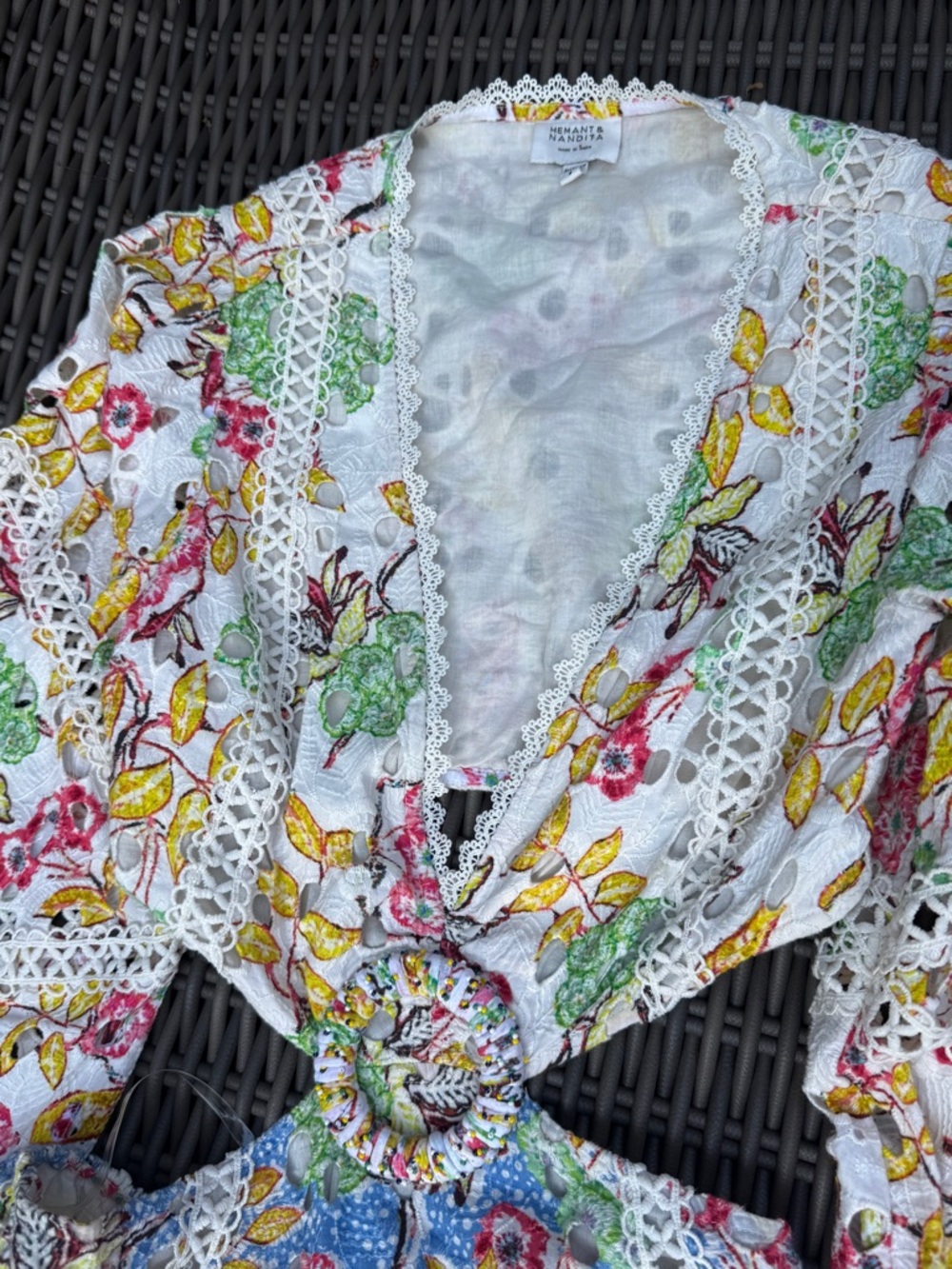 Hemant & Nandita Floral Lace-Trim Dress - Size S - Picture 3 of 14